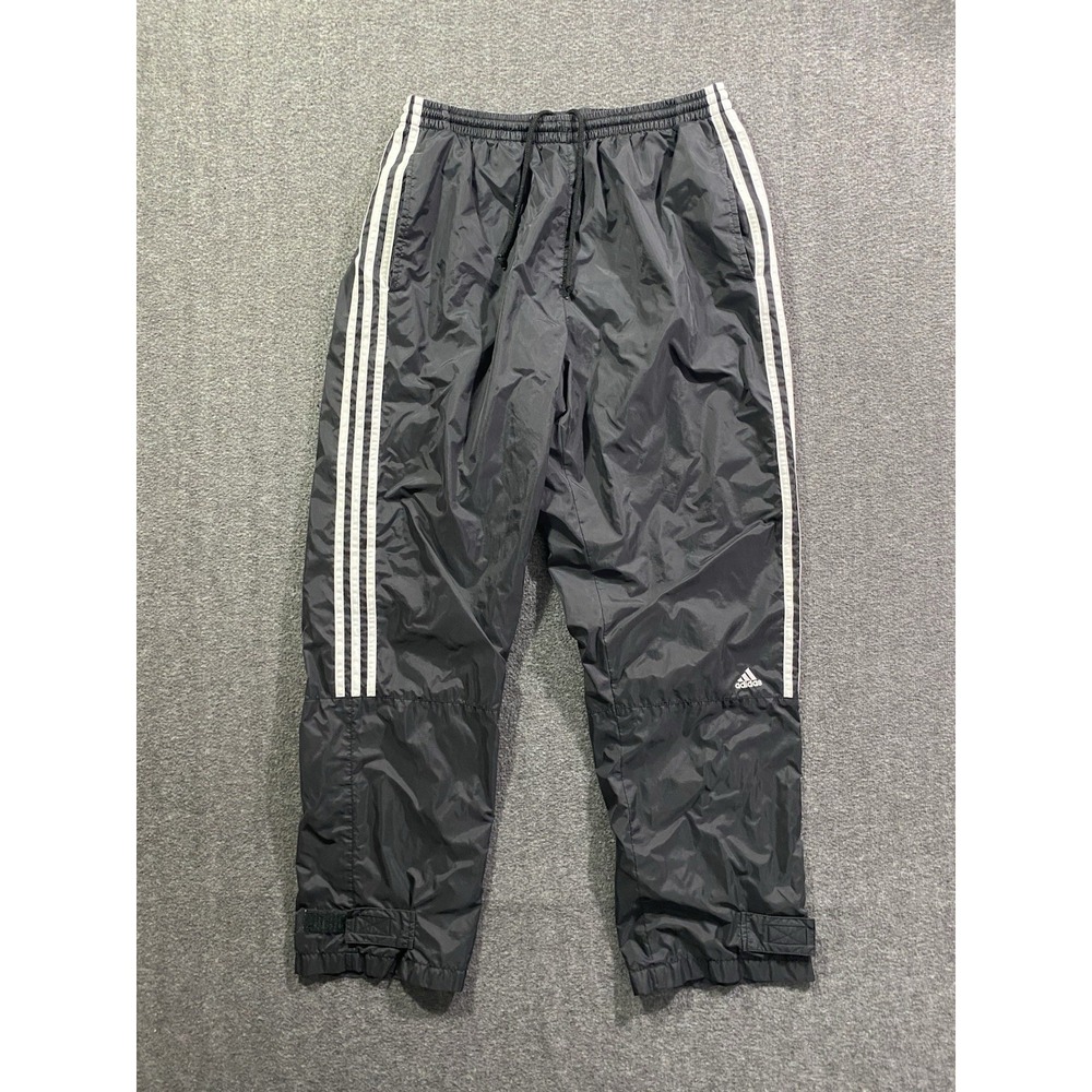 Vintage 90s Adidas Track Pants Mens Black Windbreaker Nylon Zip Ankle Size L